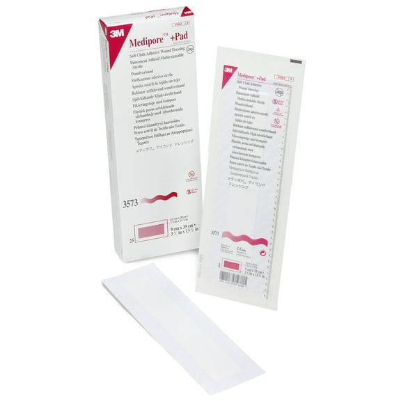3M Medipore Plus Pad Soft Cloth Adhesive Wound Dressing 3.5 X 13.75 Inch with 1.75 X 11.75 Inch pad, Sterile, Box of 25