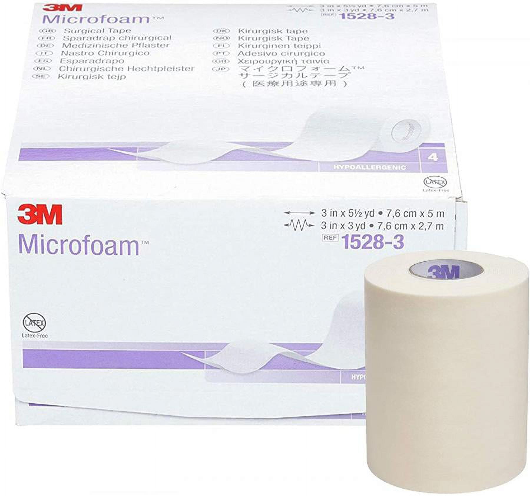 3M Microfoam Medical Tap, Water Resistant, 3 Inches x 5.5 Yards, White, 4 Count
