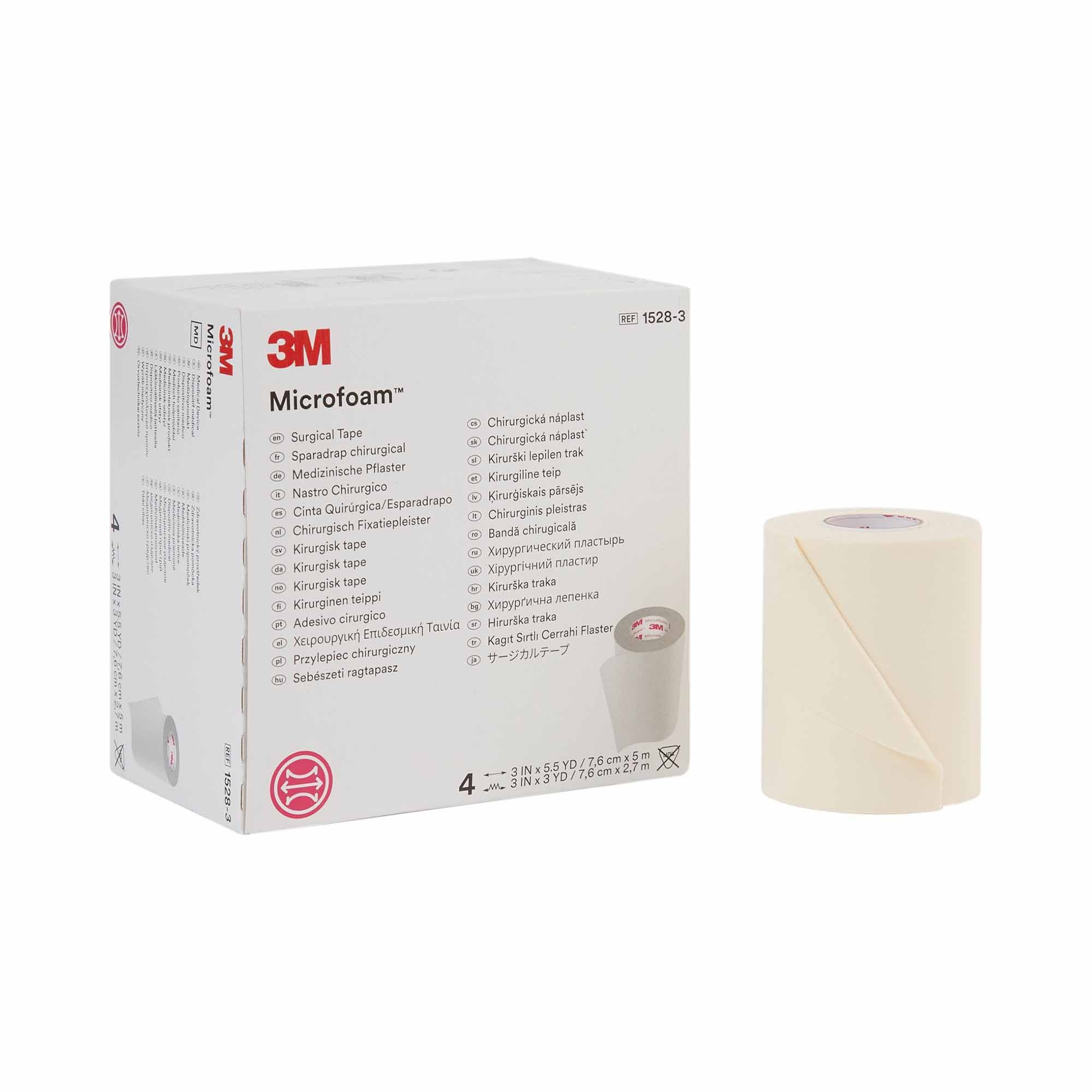 3M Microfoam Non-Sterile Adhesive Water-Resistant Medical Tape, 3" x 5.5 yards, 4 Ct