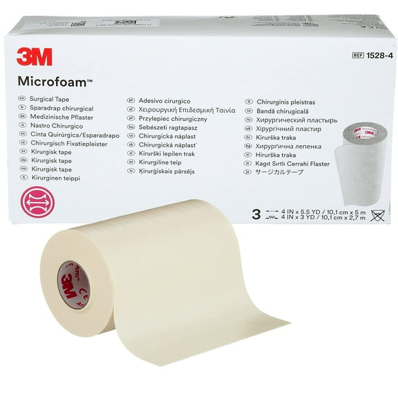 3M Microfoam Surgical Tape 1528-4, 4 inch x 5 1/2 yard (10cm x 5m) Stretched, 3 Rolls/Box
