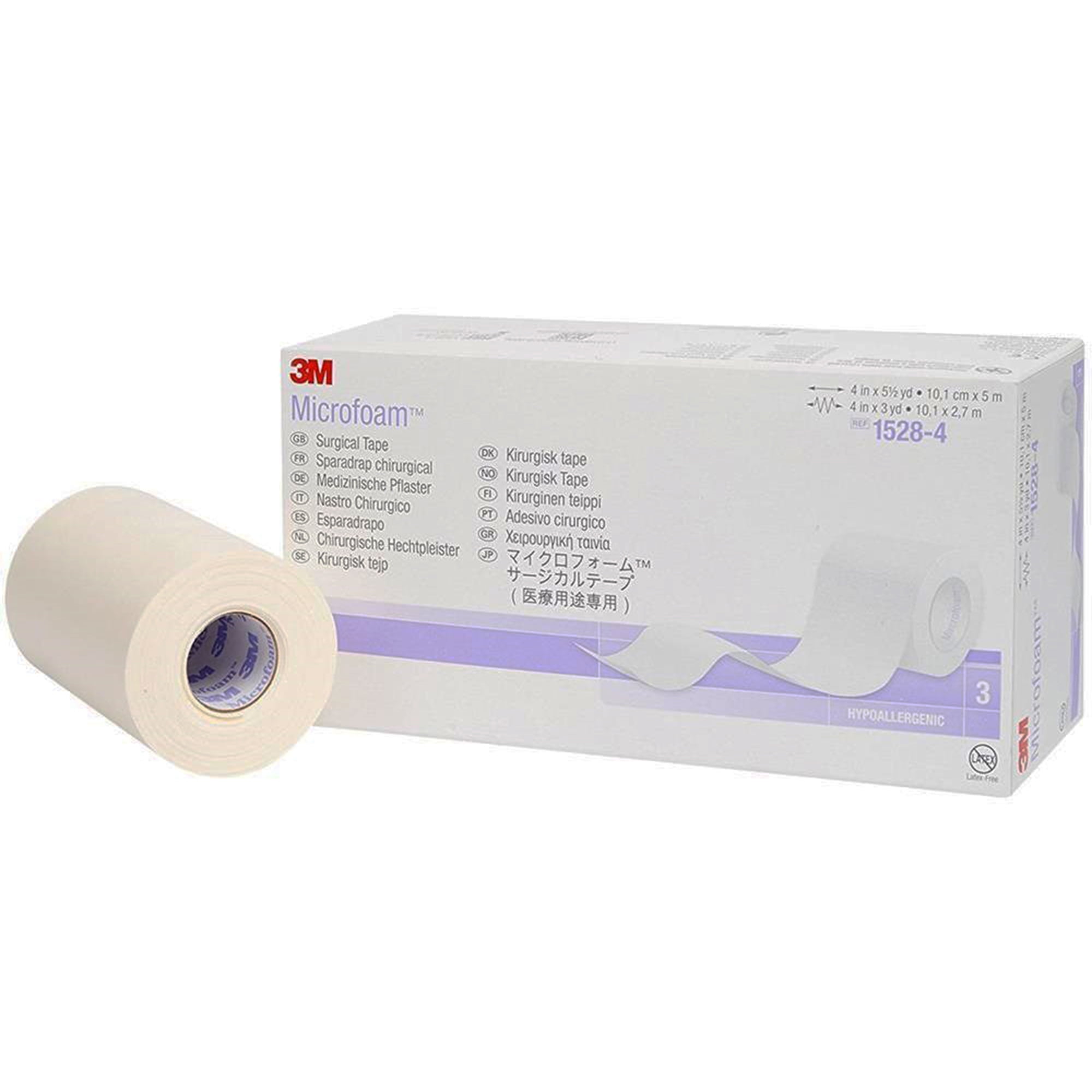 3M Microfoam Surgical Tape, Non-Sterile, Water-Resistant, White, 4 in x 5 1/2 yds, 18 Ct