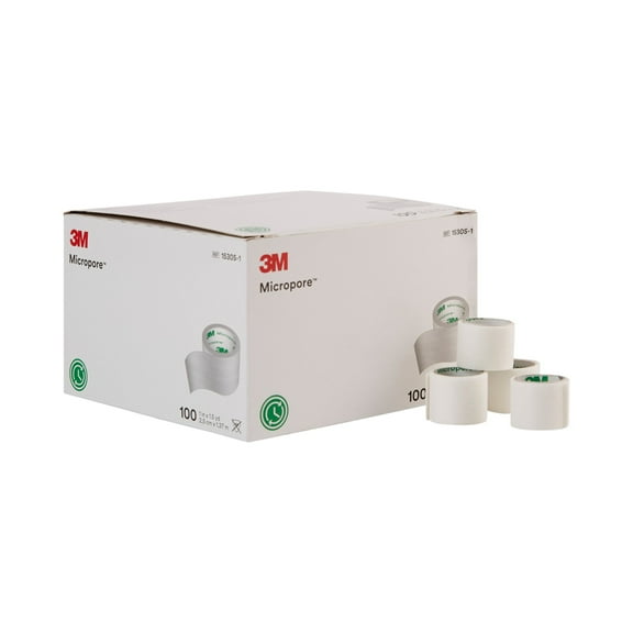 3M Micropore Medical Tape, Non-Sterile Paper, White, 1 in x 1 1/2 yds, 500 Ct