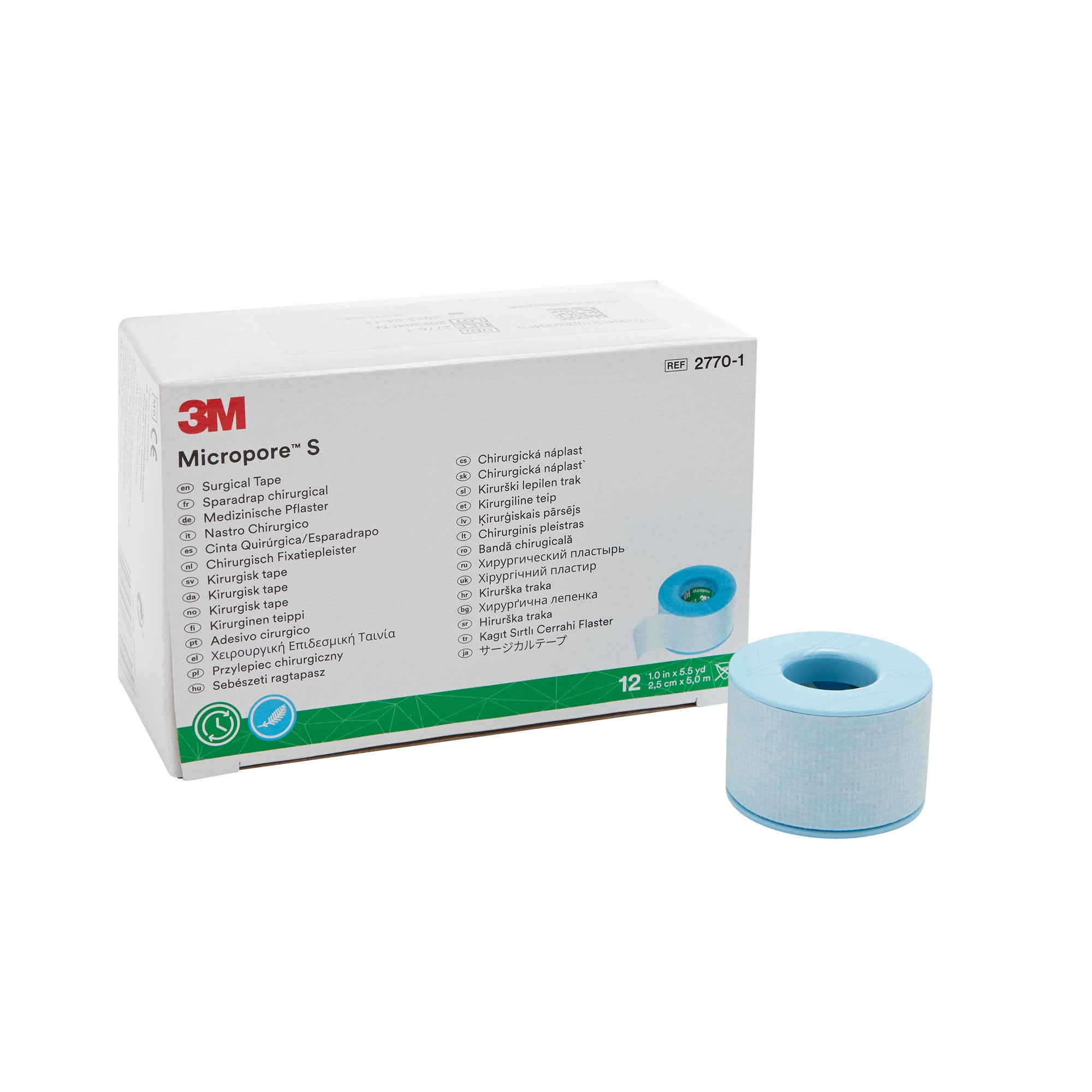 3M Micropore Skin Friendly Silicone Medical Tape, 1 Inch X 5-1/2 Yard,  Blue, 12 Rolls, 1 Pack 