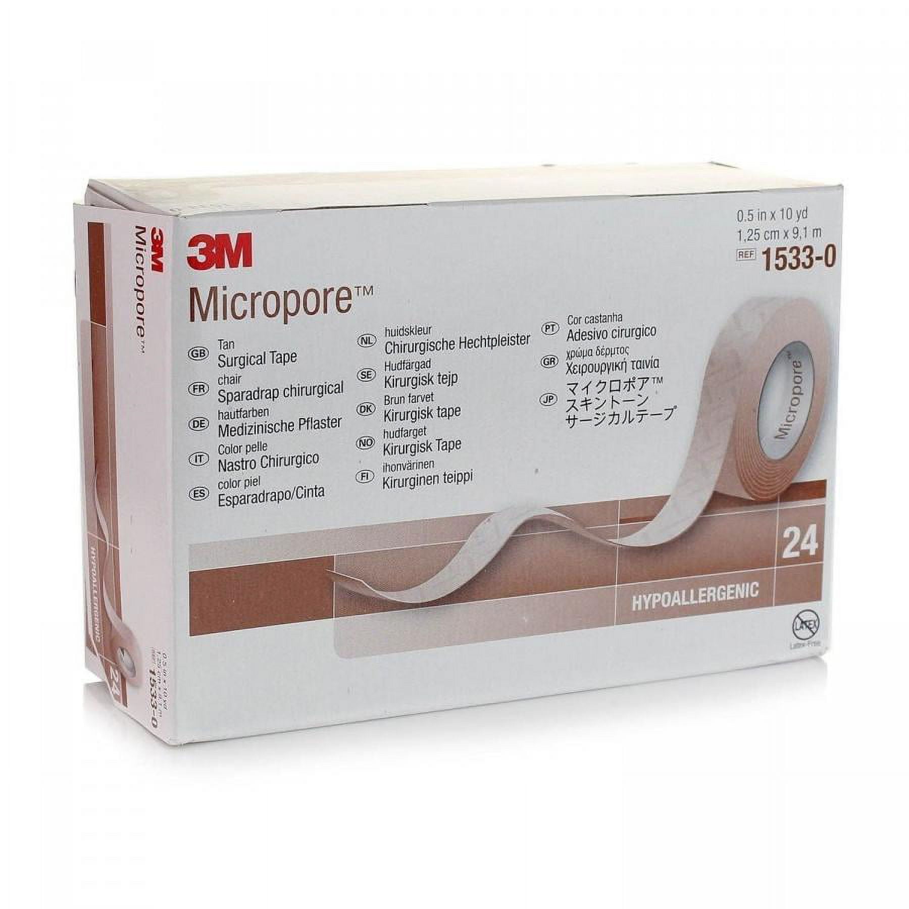 3M Micropore Easy Tear Paper Surgical Tape, .5 Inch x 10 Yards, White, 24  Count