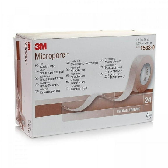 3M Micropore Surgical Tape, Skin Friendly, .5 Inch x 10 Yards, Tan, Non-sterile, 24 Count