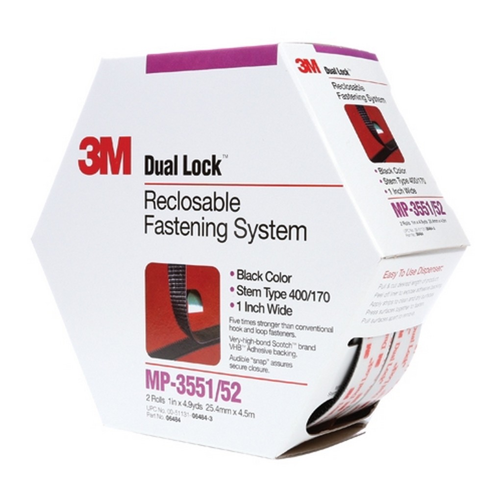 3M Mp3551/52 Dual Lock Mini-Pack Fasteners Black 1" X 15' (5 Roll/Case)