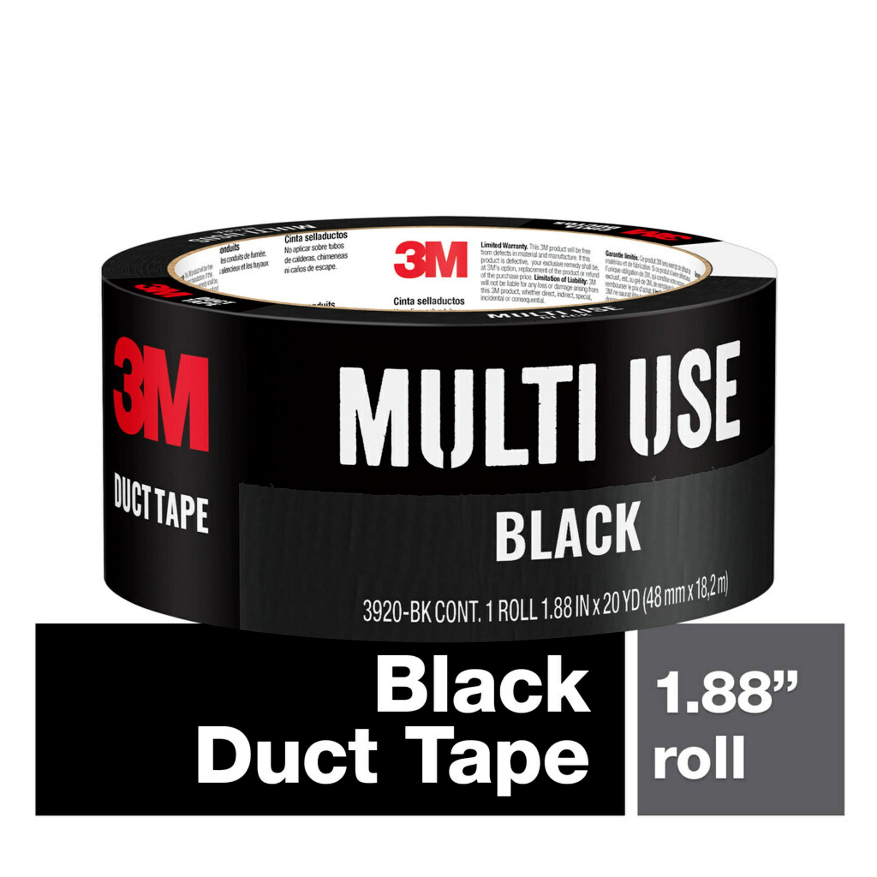 3M Multi-Use Color Duct Tape, Black, 1.88 inches x 20 yards, 1