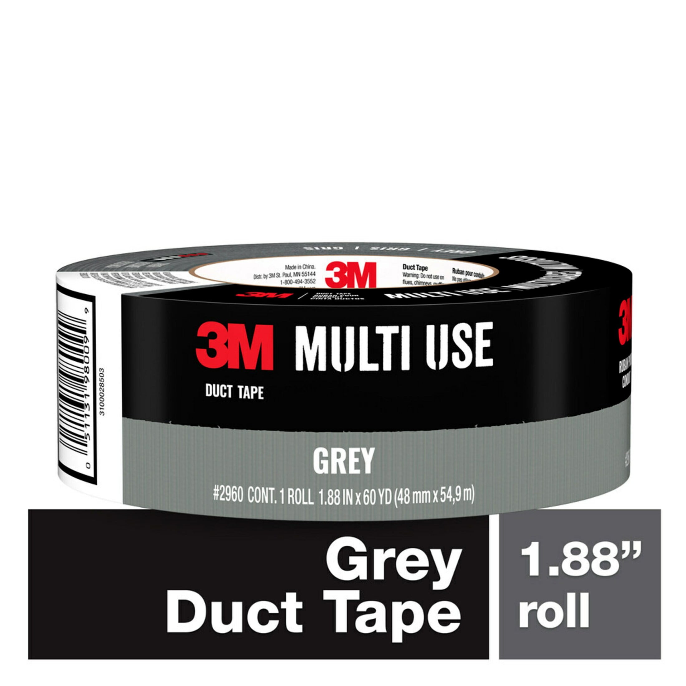 3M Multi-Use Duct Tape, 1.88 in x 60 yd, Gray, 1 Roll/Pack