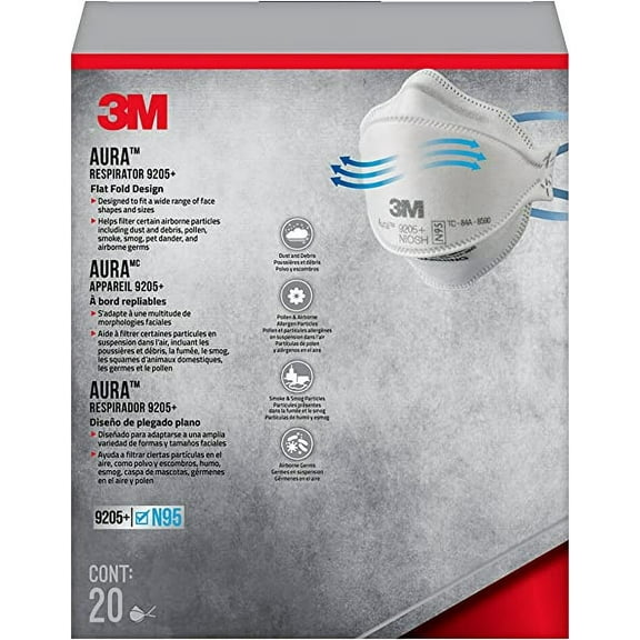 3M N95 Aura Particulate Respirator 9205+, 20 Pack