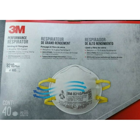 3M 8210 Plus N95 Performance Sanding and Fiberglass Respirator 8210PH40-DC, N95 Mask, 40 Masks