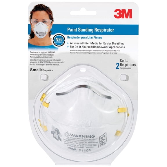3M N95 Paint Sanding Disposable Particulate Respirator White S 2 pk