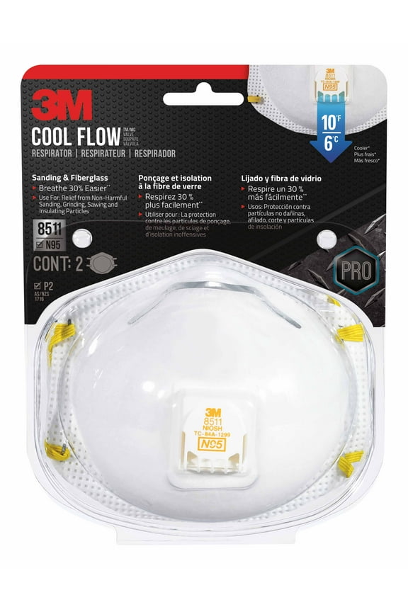 N95 Respirator 8511, Cool Flow Valve, White, Stretchable, 2 Safety Masks