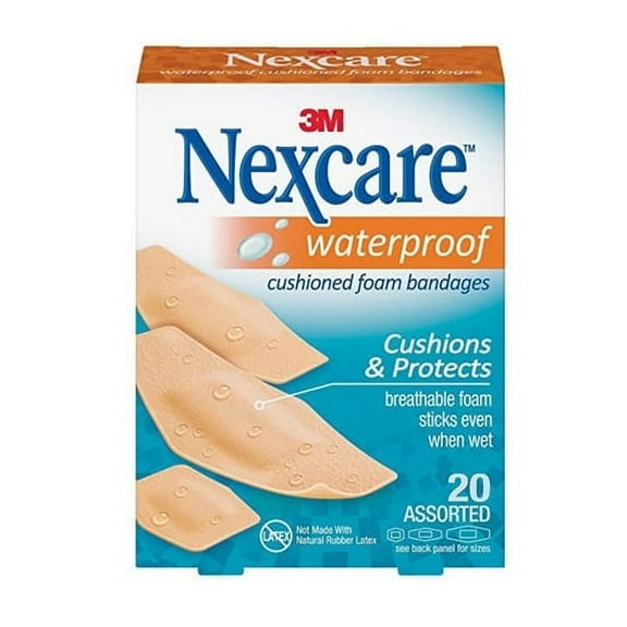 3M Nexcare Waterproof Cushioned Foam Bandages, Assorted Sizes, 20 Ea, 6 Pack