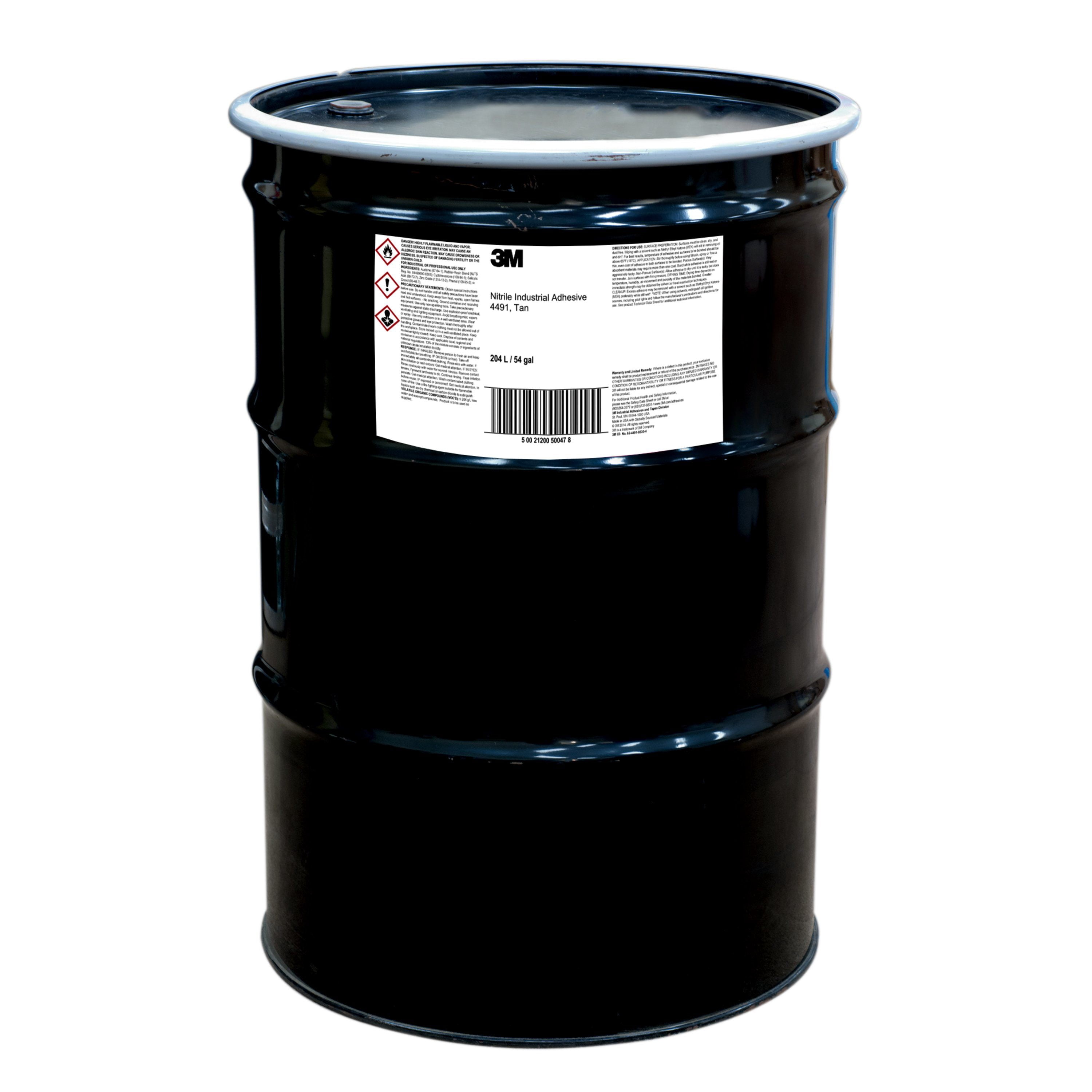 3M Nitrile Industrial Adhesive 4491, Tan, 5 Gallon Pour Spout Drum (Pail)