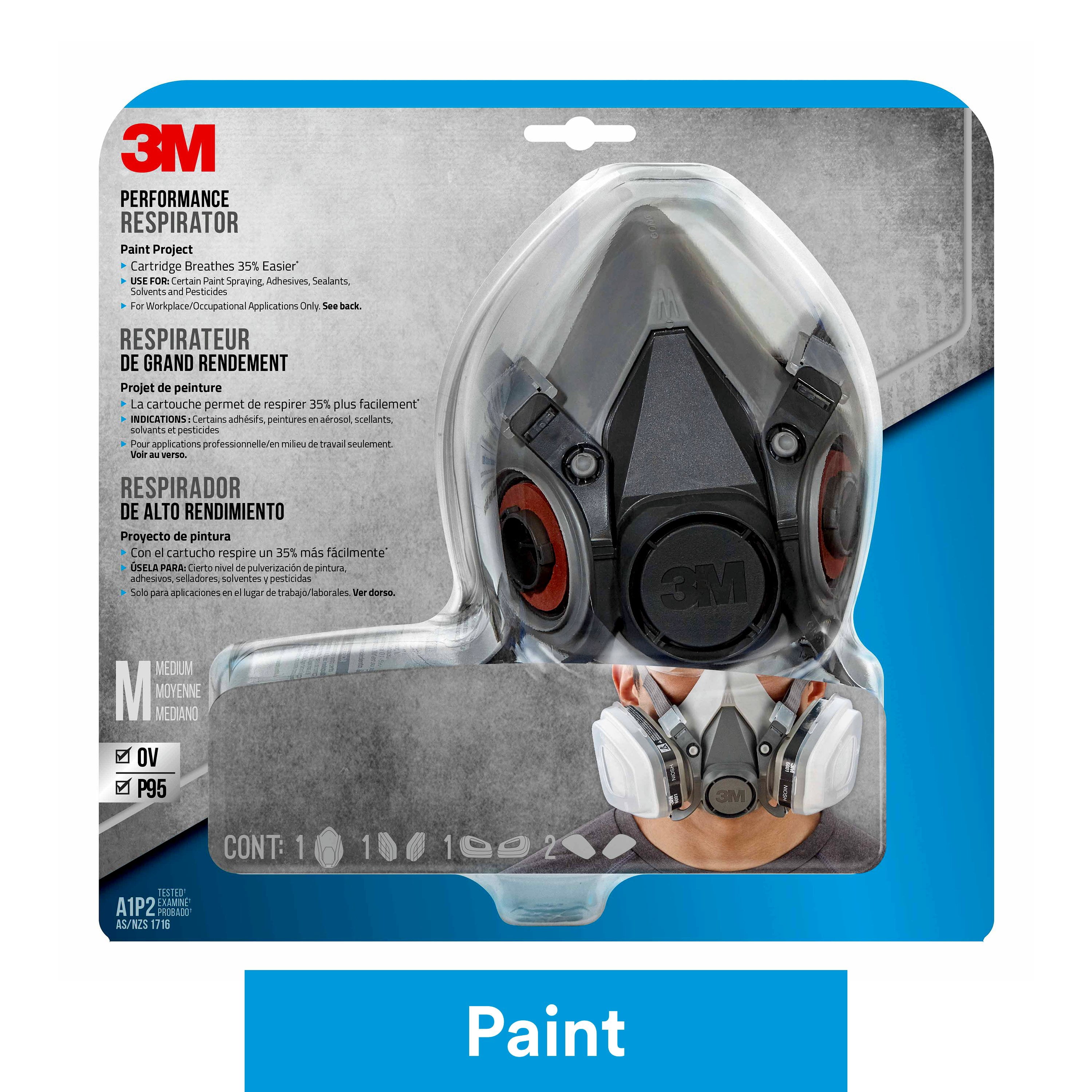 3M OV/P95 Performance Reusable Paint Project Respirator, NIOSH-Approved, Medium, 1 Mask