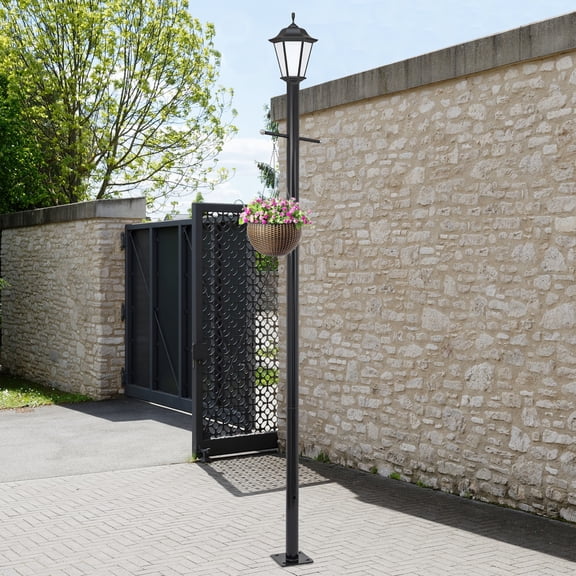 3M Outdoor Lamp Post, Split Street Light Pole, Black, 76mm Flange, Metal Crossbar, 15.5in Crossarm for Driveway, Front Yard