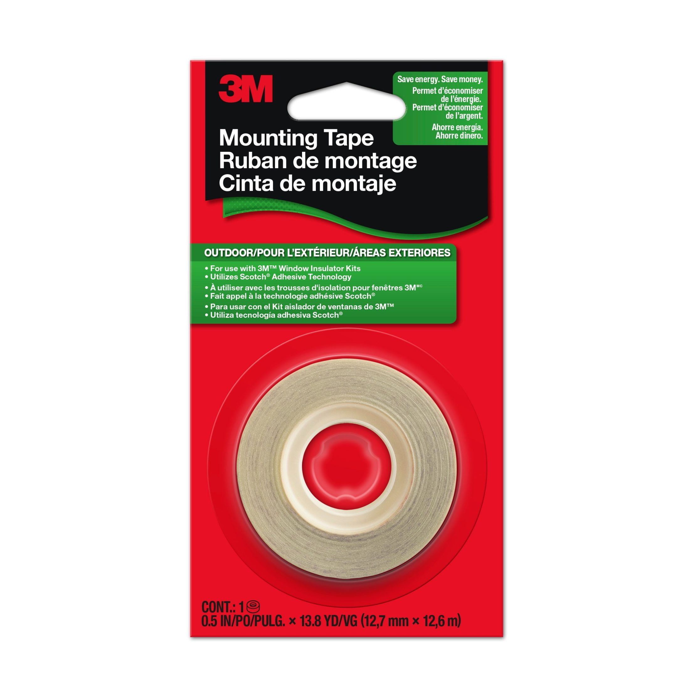 3M Outdoor Window Film Mounting Tape, Clear, 1/2" x 13.8 yard, 1 Roll, use with window insulator kit