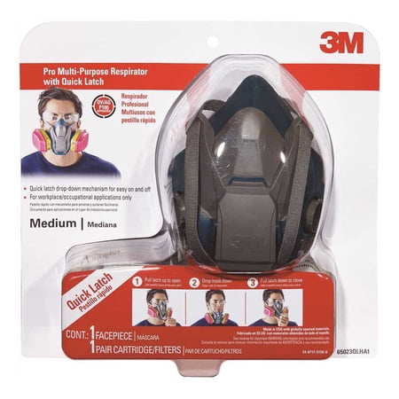 3M™ Multi-Purpose Quick Latch Reusable Respirator 65023QLH1-DC, OV/AG/P100, Mdm, 1-Fcpc, 1-pr of 60923 Crtrdg/Fltrs