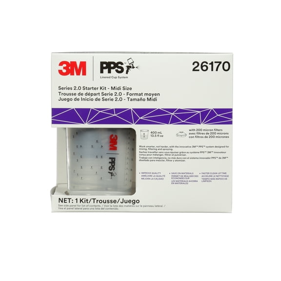 3M PPS Series 2.0 6-Pack Starter Kit, 26170, Midi (13.5 fl oz, 400 mL), 200 Micron Filter, 2 kits per case