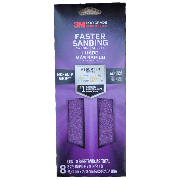 3M PRO GRADE PRECISIONS SAND PAPER 8 PACK - ASSORTED GRIT 80, 120, 220, 400