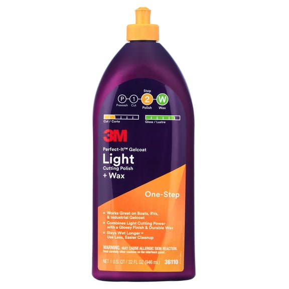 3M Perfect-It Gelcoat Light Cutting Polish and Wax, 1 Quart, Works on Boats and RVs