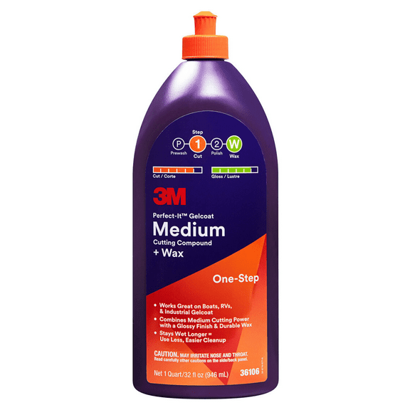 3M Perfect-It Gelcoat Medium Cutting Compound + Wax: 1 quart (White)