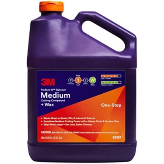 3M Perfect-It Gelcoat Medium Cutting Compound + Wax, 36107, 1 gallon (9.3 lb), 4 per case