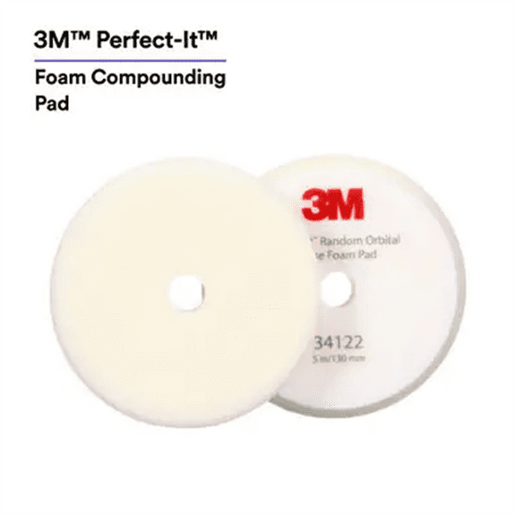 3M Perfect-It Random Orbital Foam Compounding Pad 34122, 5 Inch (130 mm), White, 2 Pads/Bag