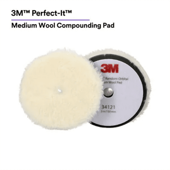 3M Perfect-It Random Orbital Medium Wool Compounding Pad 34121, 5 Inch (130 mm), White, 2 Pads/Bag