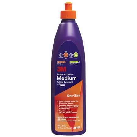 3M 36105 Perfect-It Gelcoat Medium Cutting Compound + Wax, 1 Pt.
