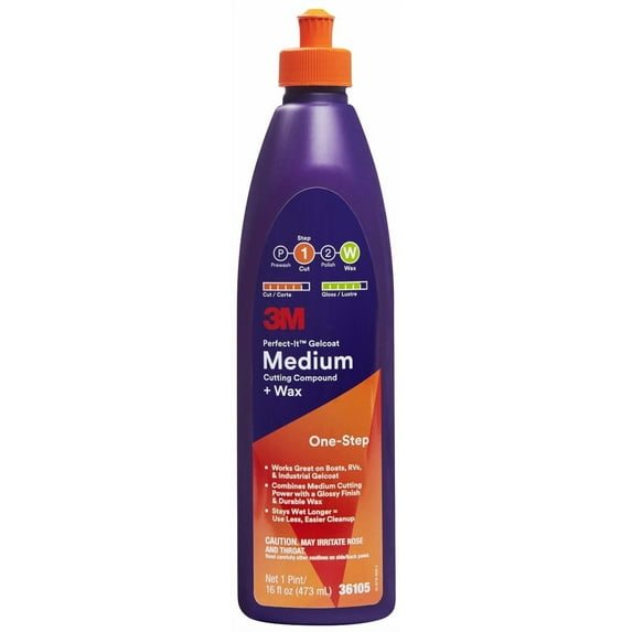 3M 36105 Perfect-It Gelcoat Medium Cutting Compound + Wax, 1 Pt.
