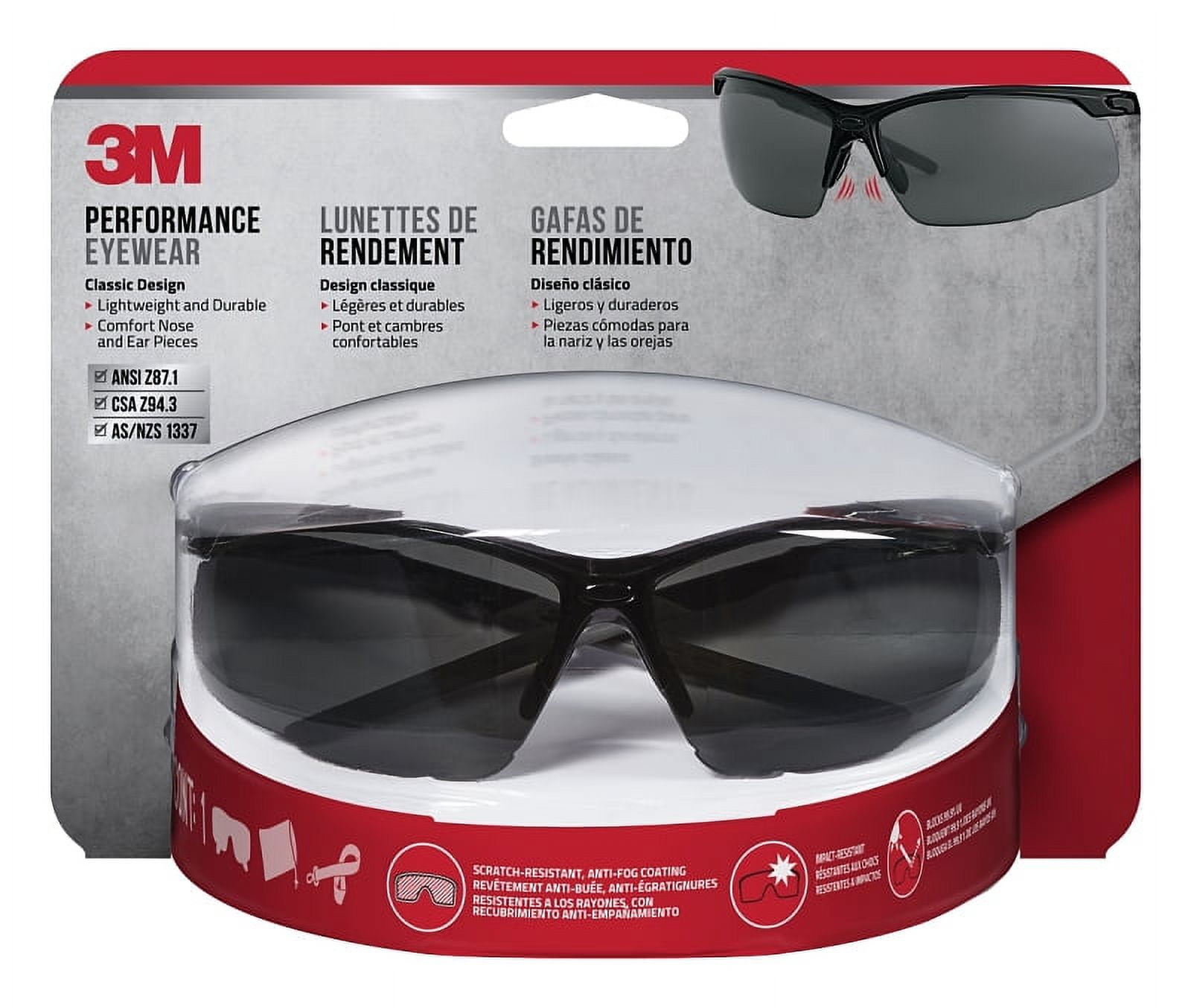 3M Performance Eyewear, Multi-Purpose Design, Black Frame, Gray Lens, 1 ...