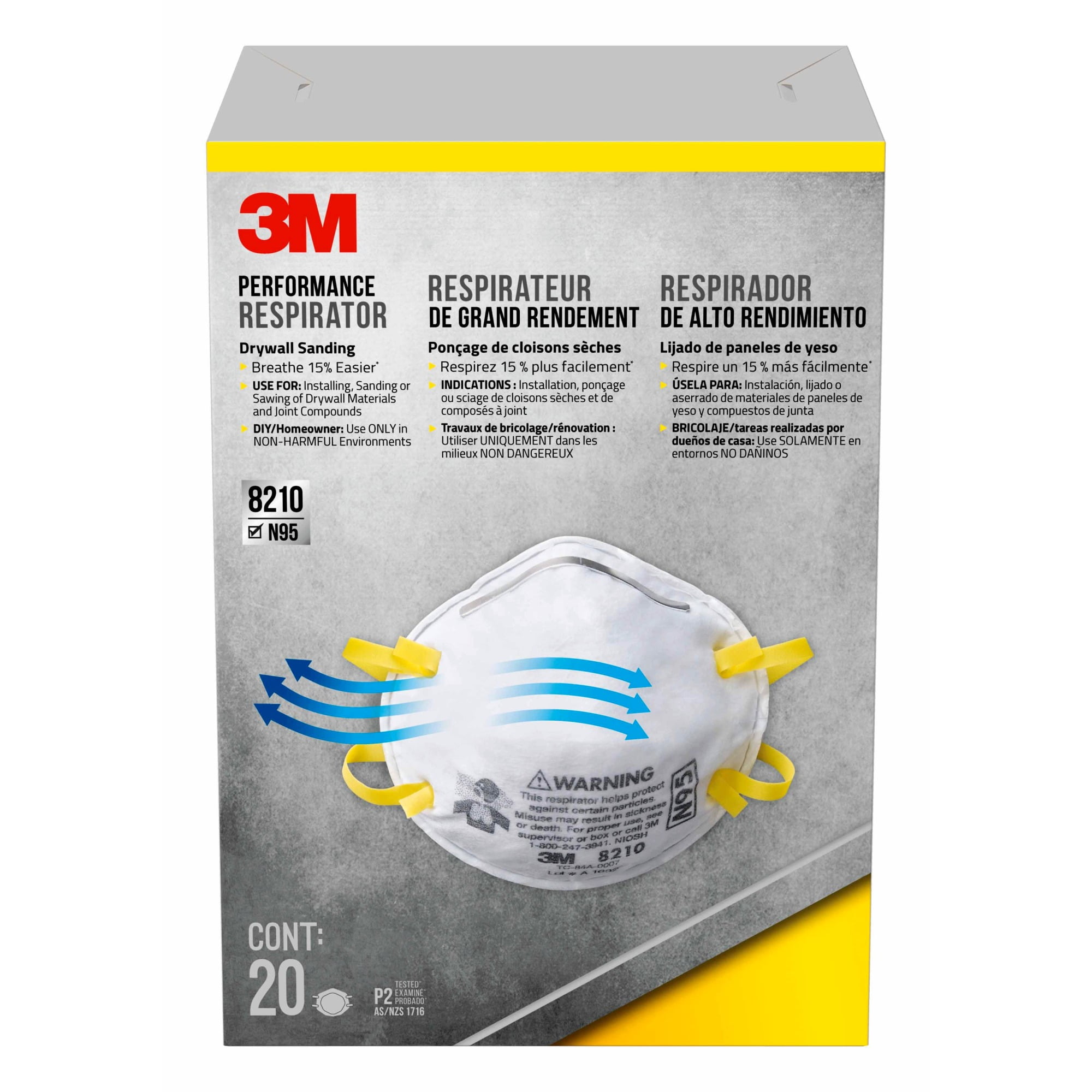 3M™ Performance N95 Drywall Sanding Respirators, White, Pack Of 20