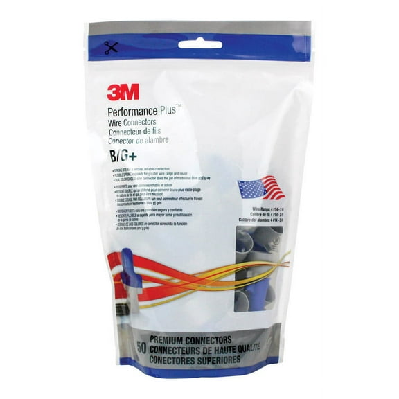 3M Performance Plus Wire Connector, Flexible Steel Spring Connectors, 14-6 AWG, Blue and Gray Color B/G+, Pouch of 50