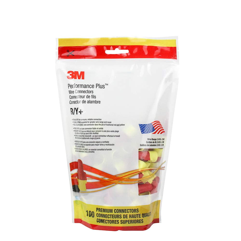 3M Performance Plus Wire Connector R/Y+BOX, 100 per Box