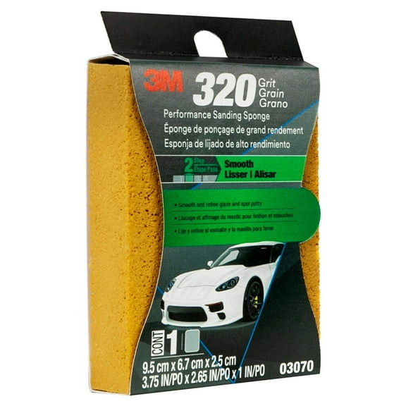 3M Performance Sanding Sponge - 320 Grit, Flexible - 1 Pack, 3.75 x 2.65 x 1 In