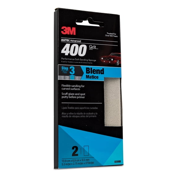 3M Performance Soft Sanding Sponge, 03088, 5-1/2 Inch x 2-3/4 Inch, 12 per case