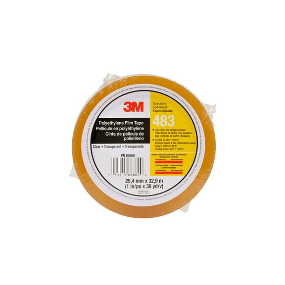 3M Polyethylene Film Tape 483 Transparent, 1 in x 36 yd 5.3 mil, Conveniently Packaged (Pack of 1)