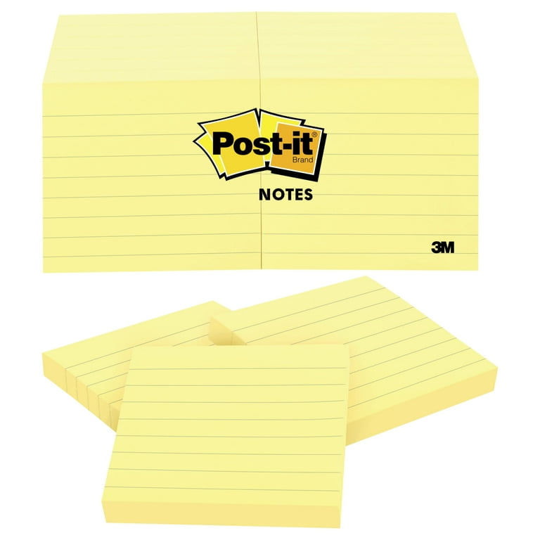Post-it Super Sticky Lined Notes 3 Pack, 4 inch x 6 inch, Canary Yellow