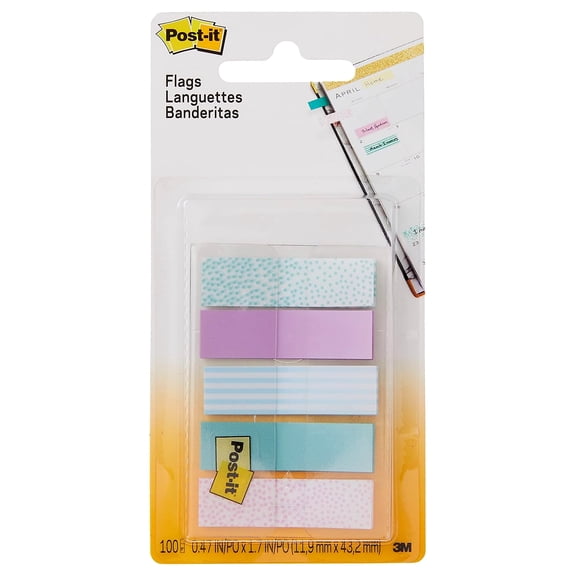 Post-it Pattern Flags, 100/On-the-Go Dispenser, .47 in, Gradient Pattern Collection (684-GRDNT)
