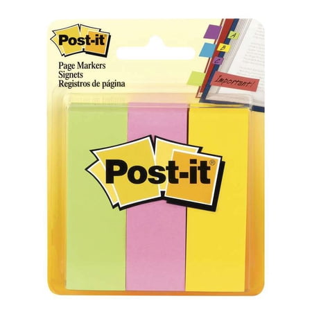 Post-it Page Markers, 1 in x 3 in, Ideal for Temporary Marking and Noting in Books, Assorted Colors, 100 Sheets/Pad, 3 Pads/Pack (5487)