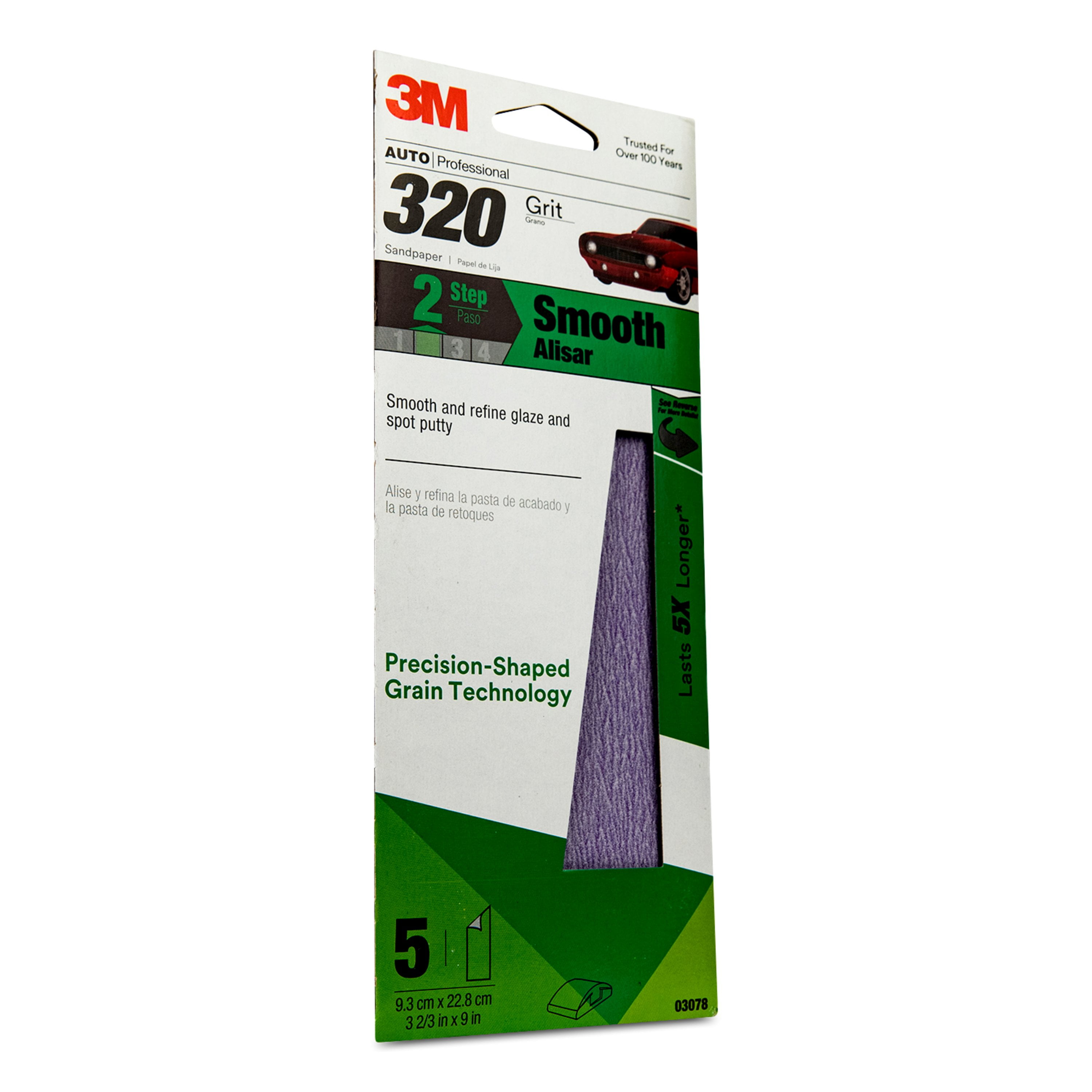 3M™ Premium Automotive Sandpaper, 3-2/3 in x 9 in, 320 Grit, 5 Sheet/Pack, 6 Pack/Case