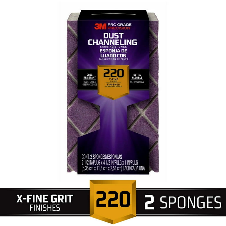 3M Pro Grade Precision Sanding Block Dust Channeling 4.5 in. x 2.5 in. x 1 in. 220 Grit X Fine 2 Sponges Walmart