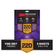 3M Pro Grade Precision Sandpaper, 220 Grit, No-Slip Grip Backing, 9 in. x 11 in., 3 Sheets
