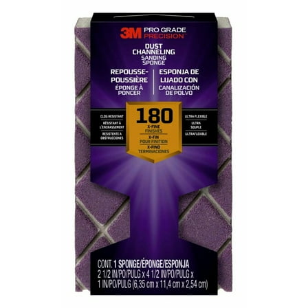 3M Pro Grade Precision Sanding Block, Dust Channeling, 4.5 in. x 2.5 in. x 1 in., 180 Grit, X-Fine, 1 Sponge