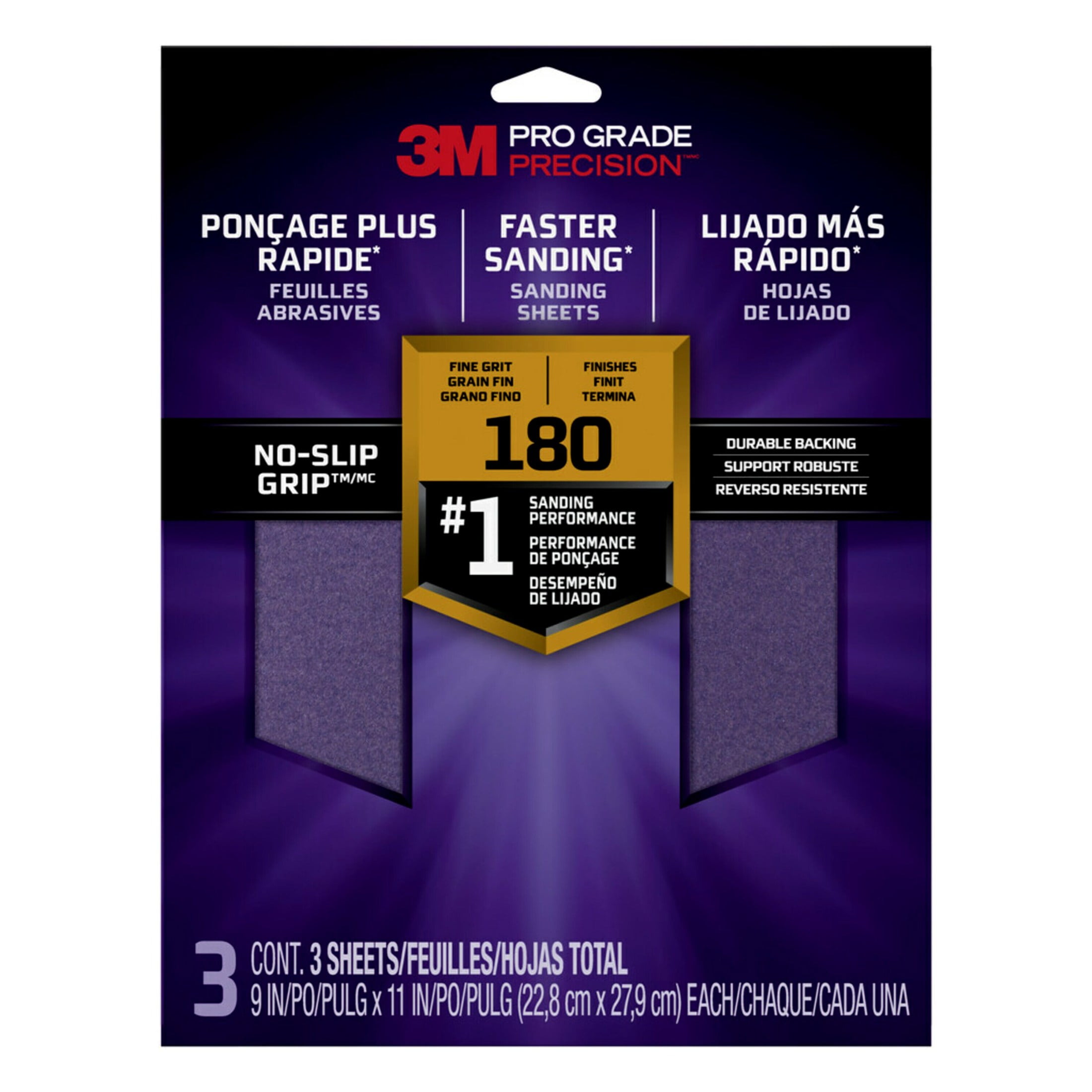 3M Pro Grade Precision Sanding Sheets, NoSlip Grip Backing, 9 in x 11