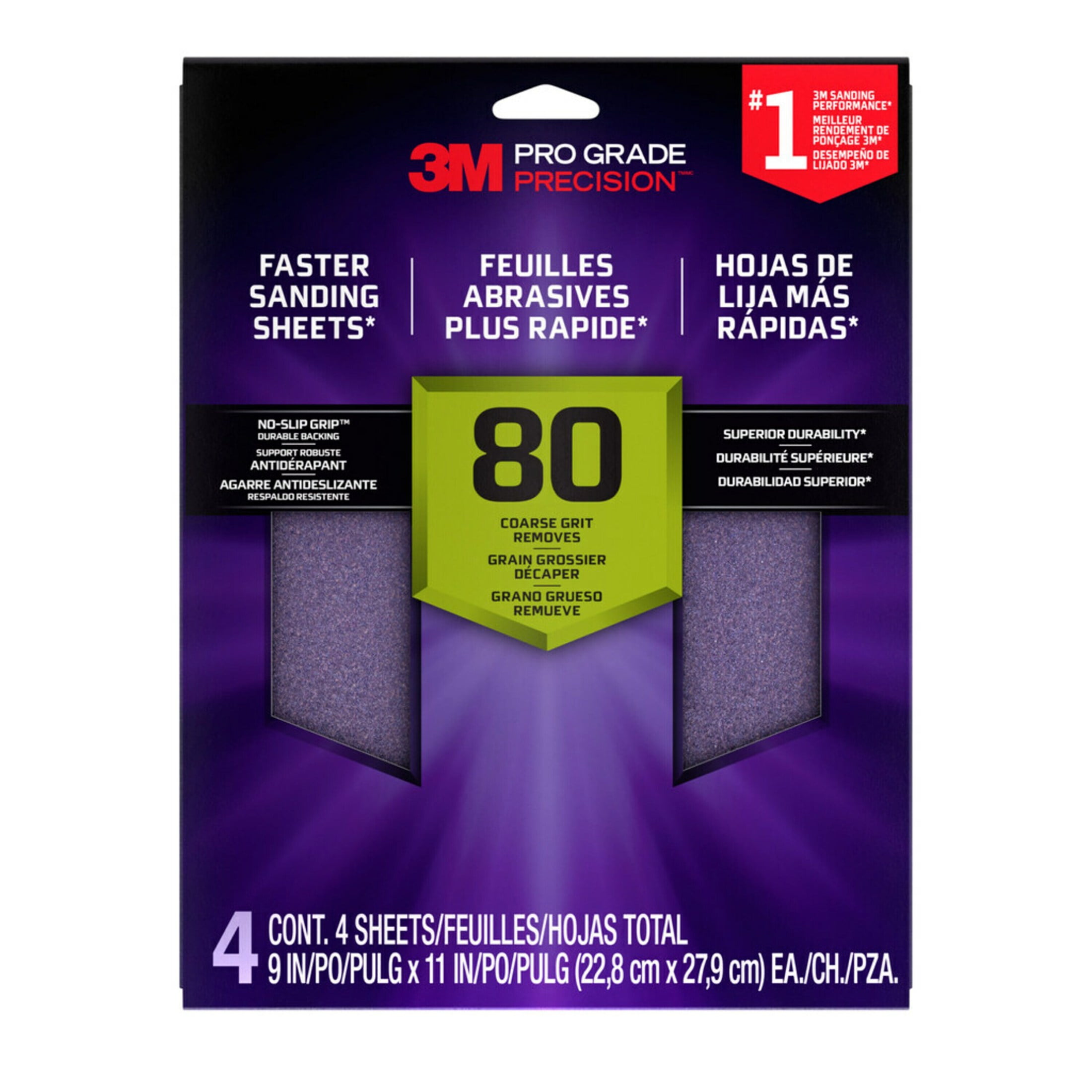 3M Pro Grade Precision Sandpaper, NoSlip Grip Backing, 9 in x 11 in