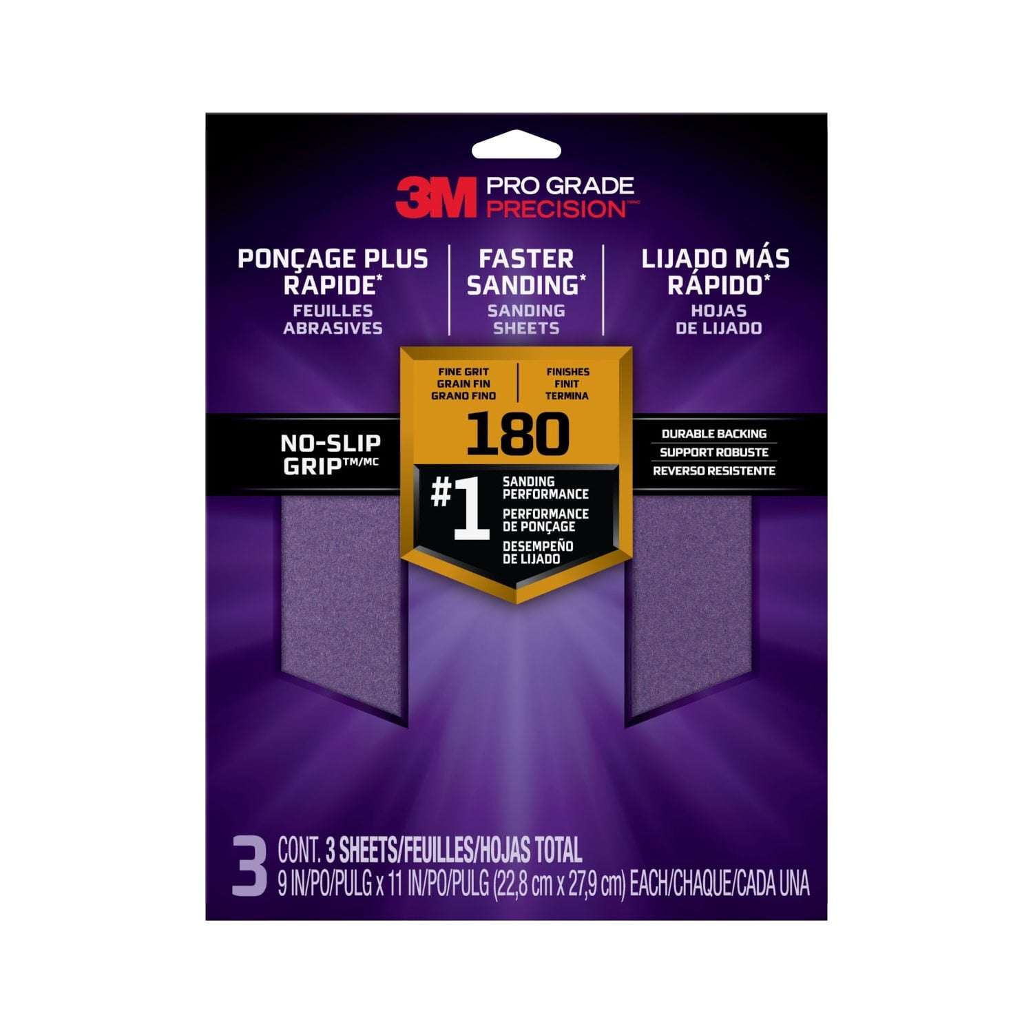 3M Pro Grade Precision Sandpaper, No-Slip Grip Backing, 9 in