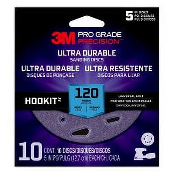 3M Pro Grade Precision Ultra Durable Universal Hole Sanding Disc DUH5120TRI-10I, 5 inch UH, 120, 10/packDisc
