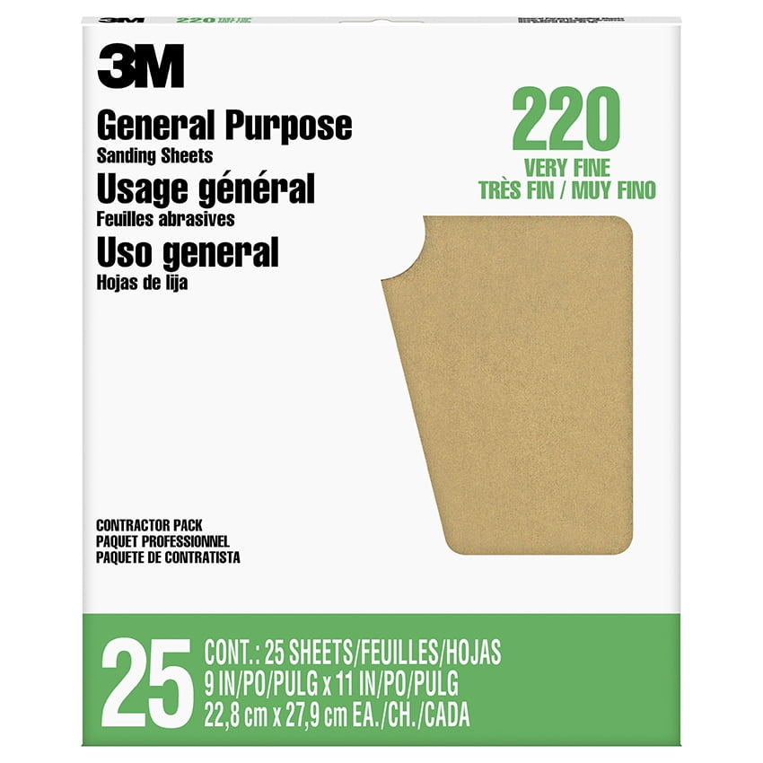 3M Aluminum Oxide Sandpaper 99401NA-M, 9 in x 11 in, 220 grit - Walmart.com
